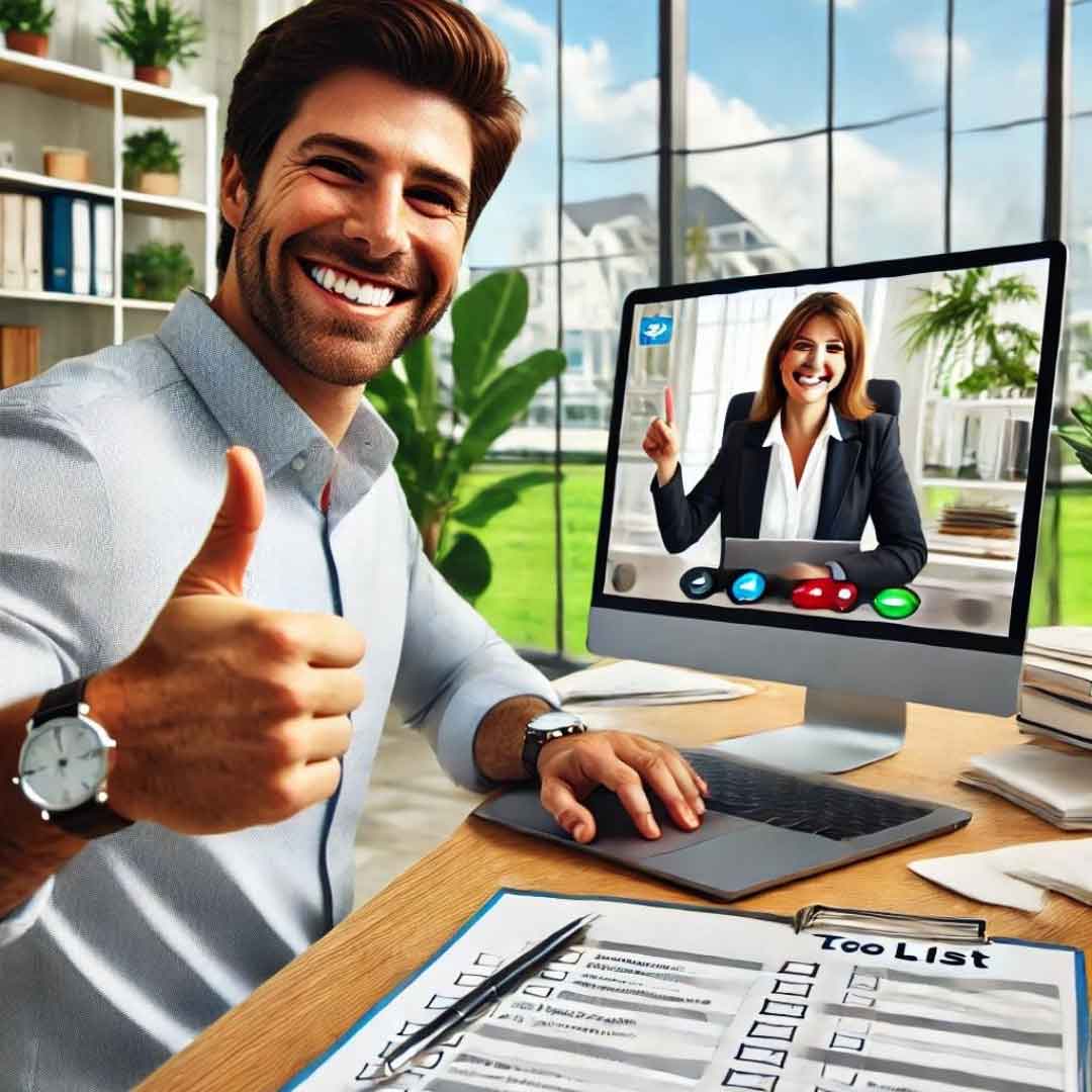 Happy Business owner working with his virtual assistant